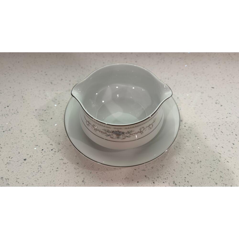 Vintage Diane Japan Gravy Boat Attached Underplate Double Spout Platinum - Picture 2 of 4
